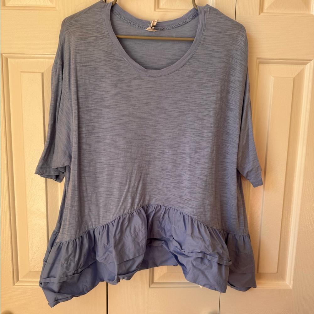 Blue Ruffle Hem Women's Top